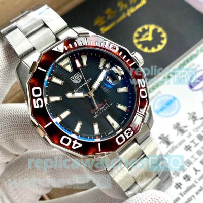 Replica Tag Heuer Aquaracer Calibre 5 Red Bezel Stainless Steel Watches 43mm